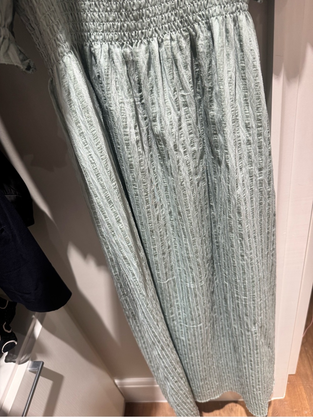 Smocked Sage Green Midi Dress with Puff Sleeves - Picture 6 of 7